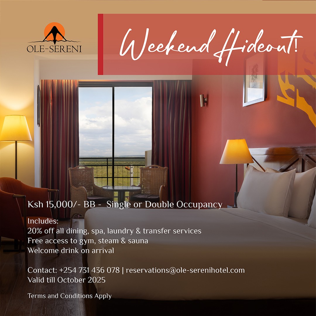 Weekend Hideout? We’ve got just the spot. Wake up to the untamed beauty of Nairobi National Park and enjoy the quiet of nature right from the balcony of your room.
Ksh. 15,000 | Single/Double Occupancy
Inclusive of Bed & Breakfast
20% off dining, spa, laundry and transfer services
Free access to gym, steam & sauna
Welcome drink on arrival
Valid on weekends till October 2025
RSVP: +254 731 436078 | reservations@ole-serenihotel.com
#OleSereni #WeekendHideout #BestHotelInNairobi